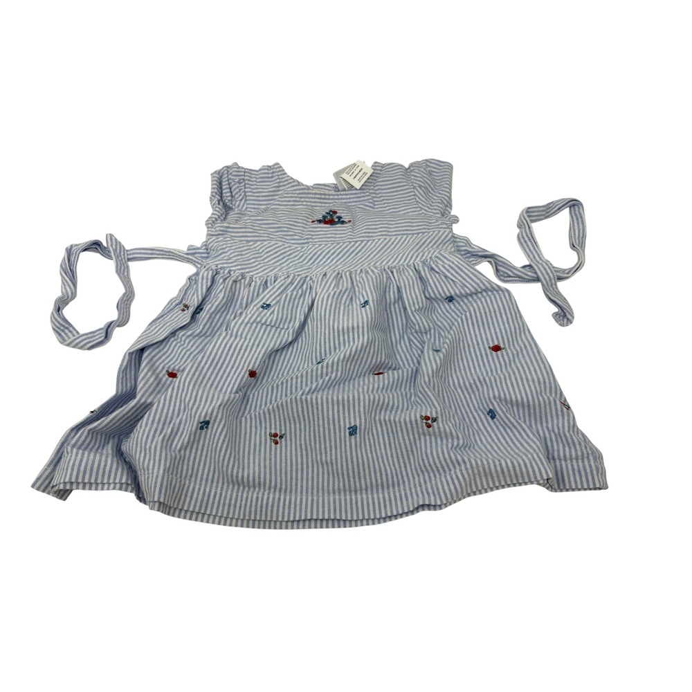 Signature Little Me Baby Girl Blue White Seersucker Anchor Embroidered Dress 6M